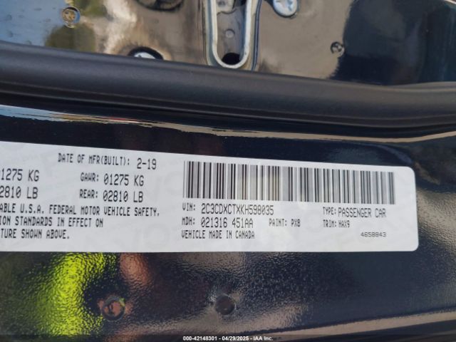 2C3CDXCTXKH598035 Dodge Charger R/t Rwd