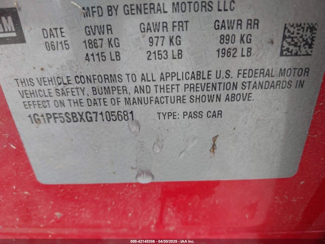 1G1PF5SBXG7105681 Chevrolet Cruze Limited 2lt Auto