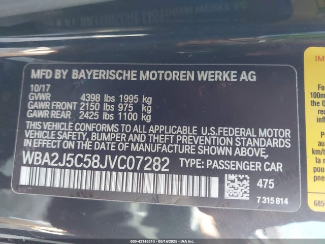 WBA2J5C58JVC07282 BMW 2018