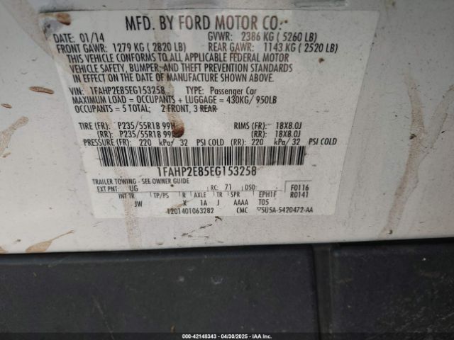 1FAHP2E85EG153258 Ford TAURUS SEL