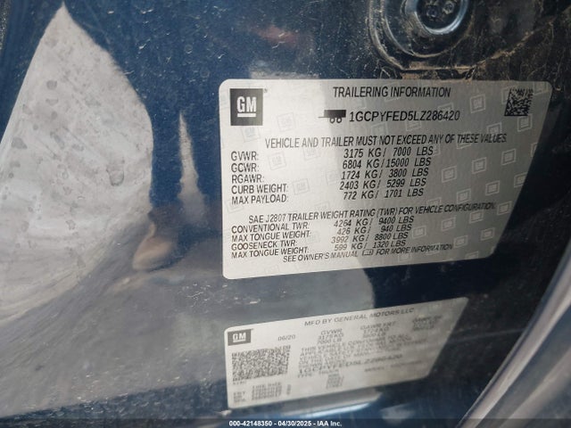 1GCPYFED5LZ286420 Chevrolet l84 - di, dfm, alum, gen 5, var 2