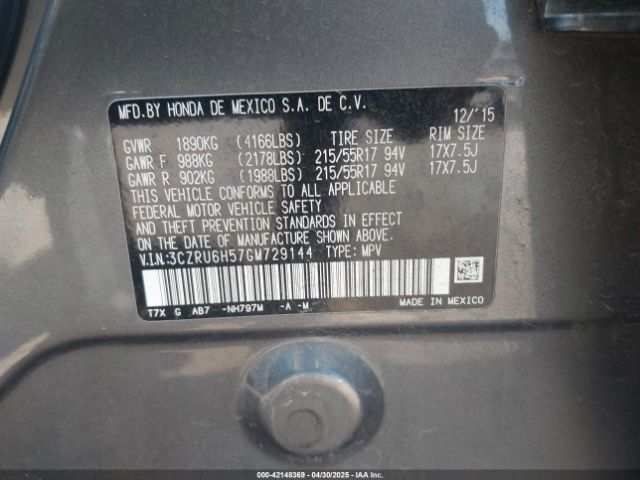3CZRU6H57GM729144 Honda HR-V EX