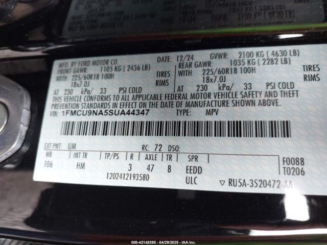 1FMCU9NA5SUA44347 Ford Escape St-line Select