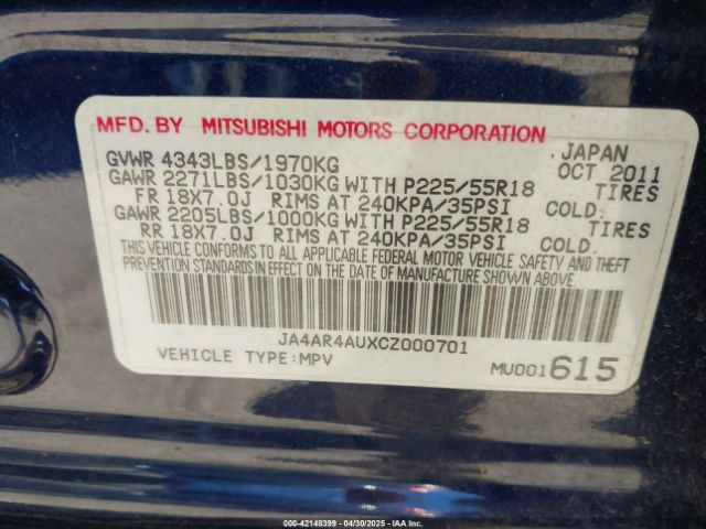 2012 MITSUBISHI OUTLANDER SPORT JA4AR4AUXCZ000701 Photo 8