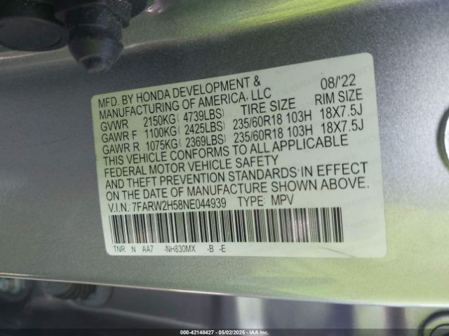 7FARW2H58NE044939 Honda Cr-v Awd Ex