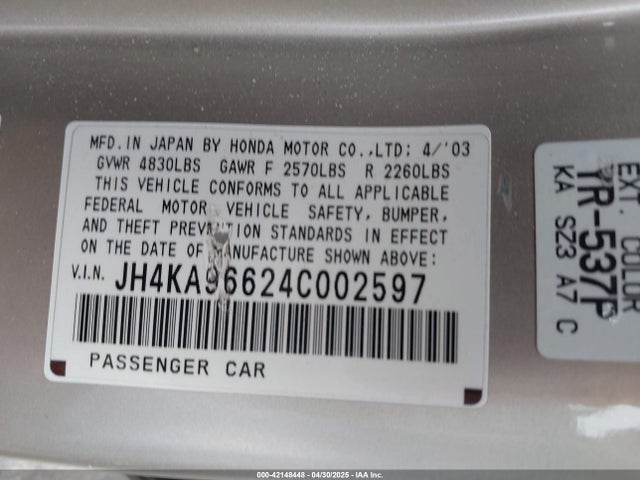 Aukcja sprzedaży 2004 Acura Rl 3.5, vin: JH4KA96624C002597, numer aukcji: 42148448