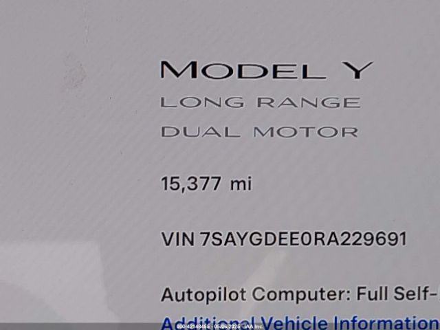 7SAYGDEE0RA229691 Tesla Model Y Long Range Dual Motor All-wheel Drive