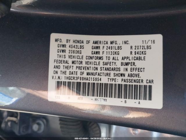 1HGCR3F99HA015954 Honda Accord Touring V6
