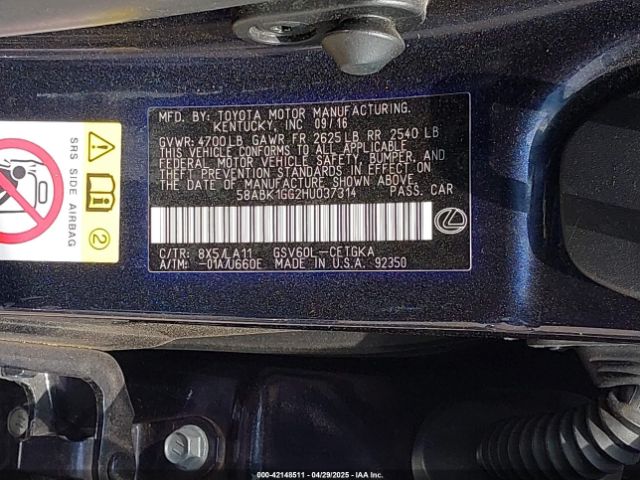 58ABK1GG2HU037314 Lexus ES 350