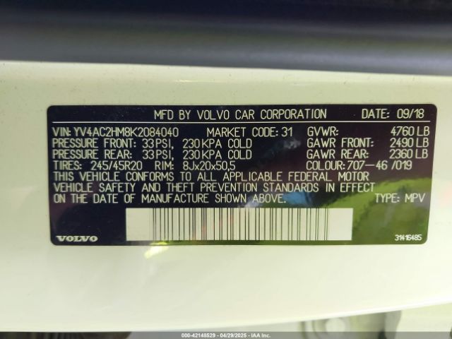 2019 VOLVO XC40 YV4AC2HM8K2084040 Photo 8