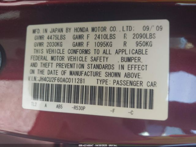 2010 ACURA TSX JH4CU2F60AC011281 Photo 8