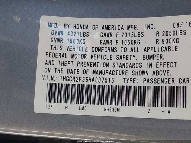 1HGCR2F56HA037515 Honda Accord Sport