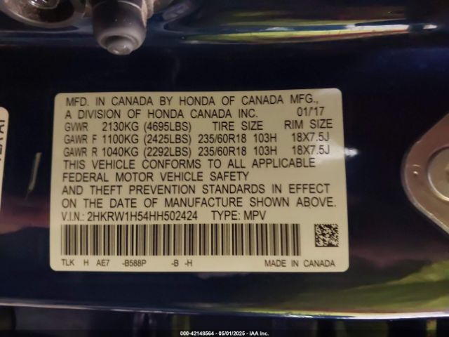 2HKRW1H54HH502424 Honda CR-V EX