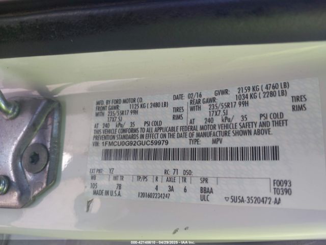 1FMCU0G92GUC59979 Ford 2016