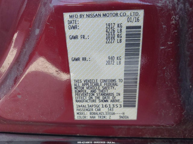 1N4AL3AP3GC161353 Nissan Altima 2.5 Sr