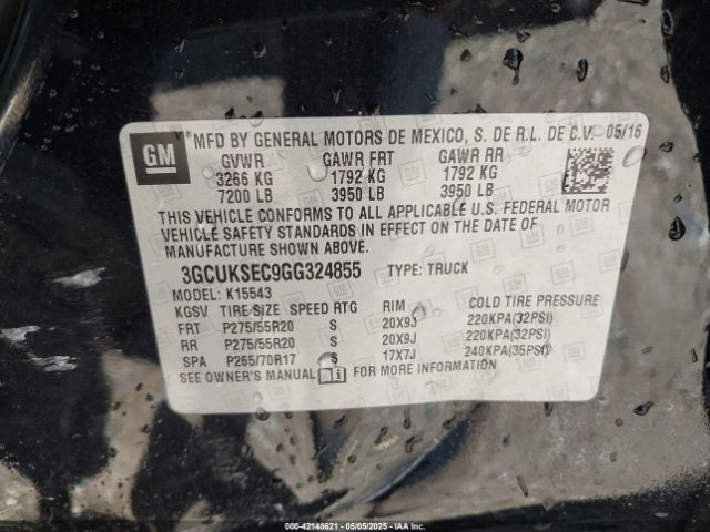 3GCUKSEC9GG324855 Chevrolet Silverado 1500 2lz