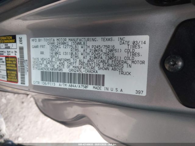 2014 TOYOTA TACOMA 5TFUU4EN3EX098506 Photo 8