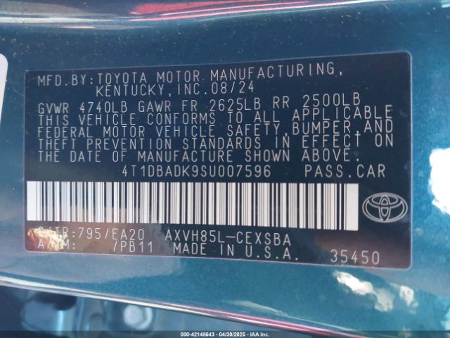 4T1DBADK9SU007596 Toyota CAMRY SE