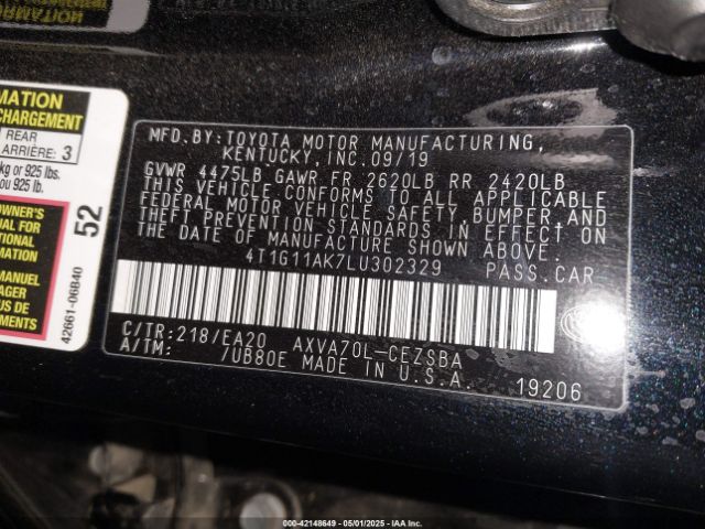 4T1G11AK7LU302329 Toyota CAMRY SE