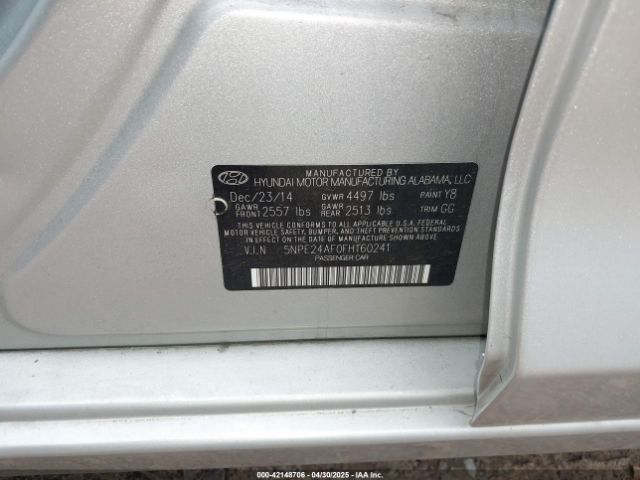 5NPE24AF0FH160241 Hyundai SONATA SE