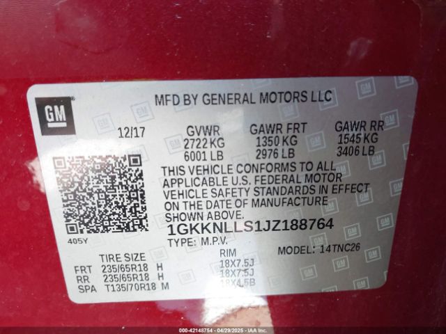 1GKKNLLS1JZ188764 GMC Acadia Sle-2