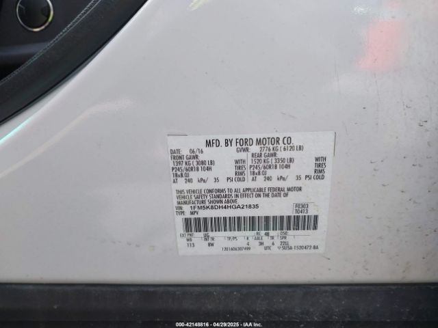 1FM5K8DH4HGA21835 Ford EXPLORER XLT