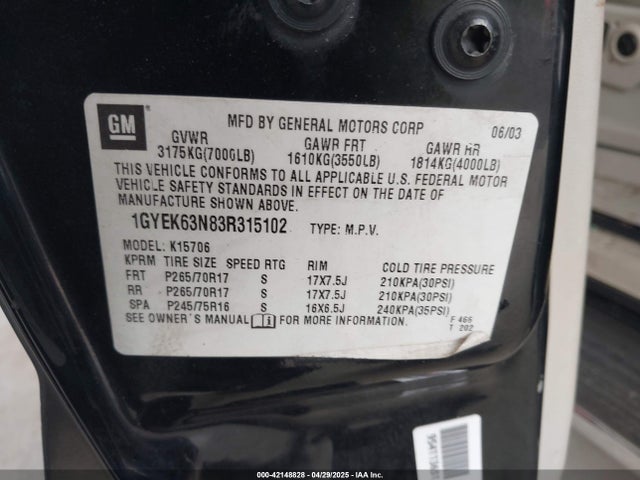 2003 CADILLAC ESCALADE 1GYEK63N83R315102 Photo 8