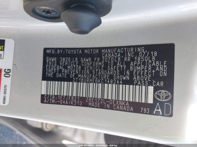 2T1BURHE6KC148244 Toyota COROLLA LE