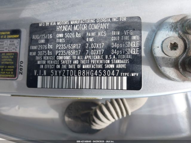 5XYZTDLB8HG453047 Hyundai Santa Fe Sport 2.4l