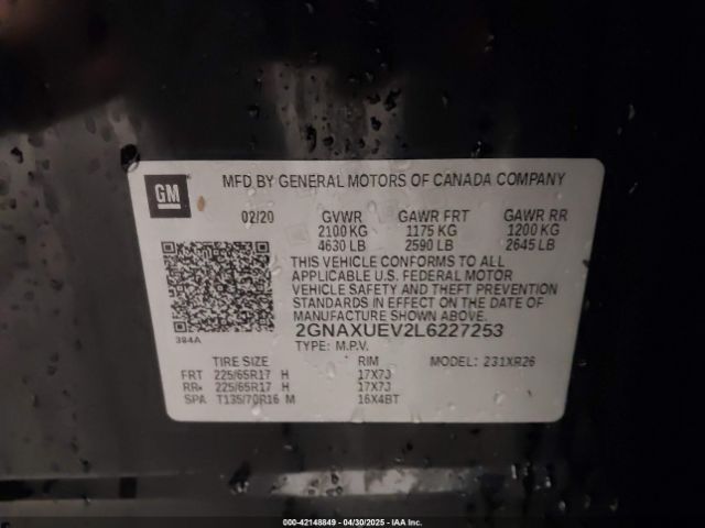 2020 CHEVROLET EQUINOX 2GNAXUEV2L6227253 Photo 8