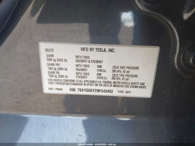 2022 TESLA MODEL Y 7SAYGDEF2NF543493 Photo 8