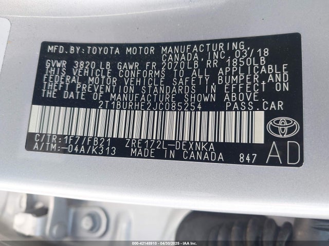 Toyota COROLLA LE 2018 2T1BURHE2JC085254 Image 9