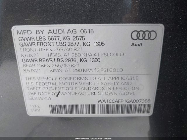 2016 AUDI SQ5 WA1CCAFP1GA007388 Photo 8
