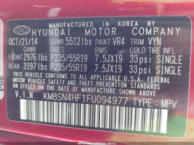 KM8SN4HF1FU094977 Hyundai Santa Fe Gls