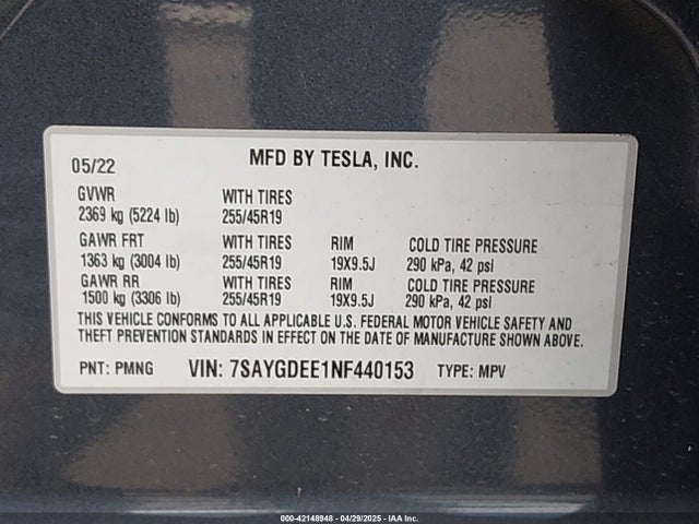 2022 TESLA MODEL Y 7SAYGDEE1NF440153 Photo 8