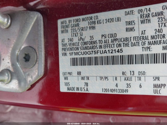 1FMCU0G75FUA12145 Ford ESCAPE SE