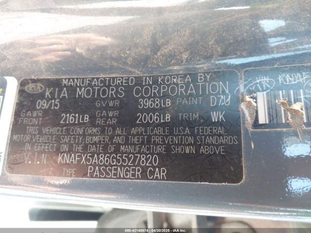KNAFX5A86G5527820 KIA FORTE EX