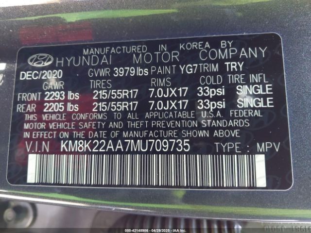 KM8K22AA7MU709735 Hyundai Kona Sel