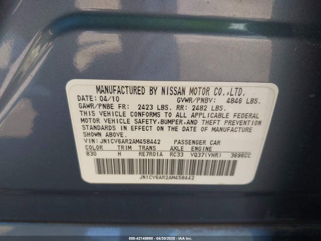Продаж на аукціоні авто 2010 Infiniti G37x, vin: JN1CV6AR2AM458442, номер лоту: 42148990