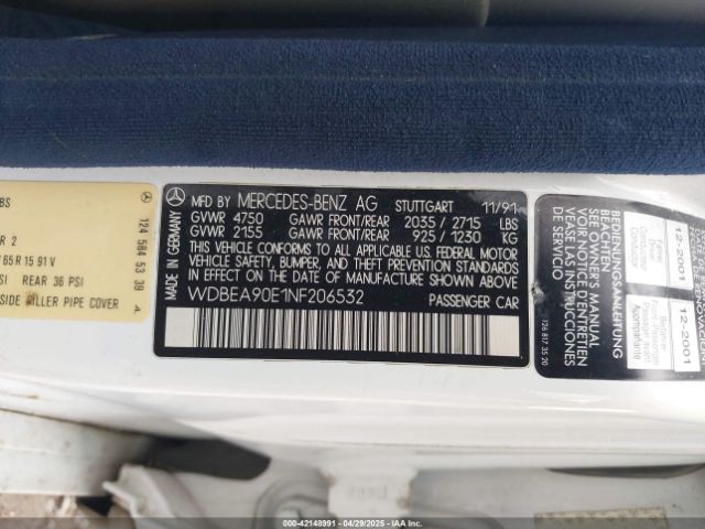 1992 MERCEDES-BENZ 300 WDBEA90E1NF206532 Photo 8