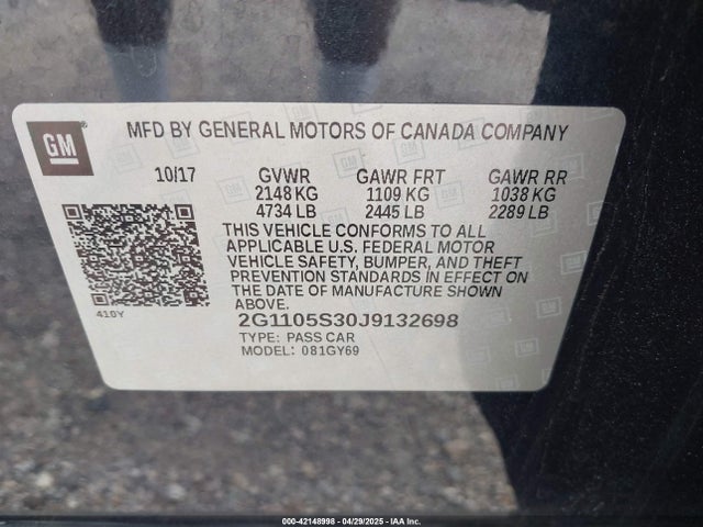 2G1105S30J9132698 Chevrolet IMPALA 1LT