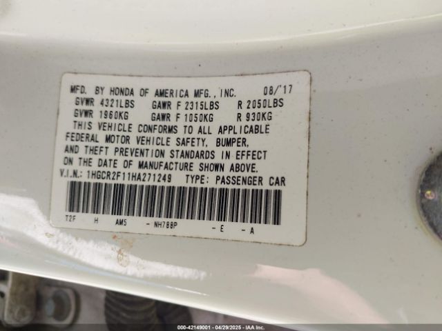 1HGCR2F11HA271249 Honda Accord Sport Se