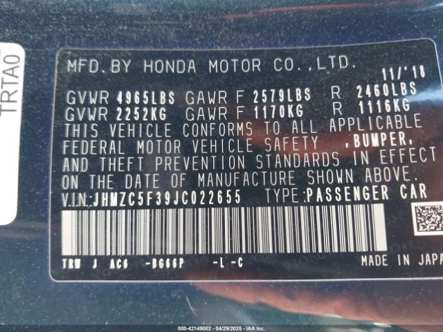 JHMZC5F39JC022655 Honda Clarity Plug-in Hybrid Touring