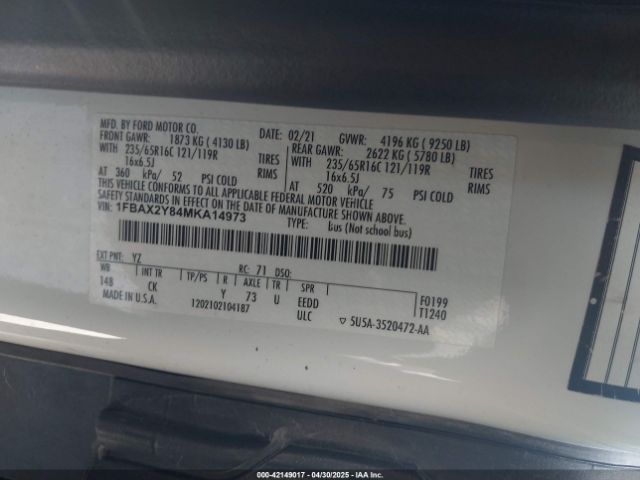 1FBAX2Y84MKA14973 Ford Transit-350 Passenger Van Xlt