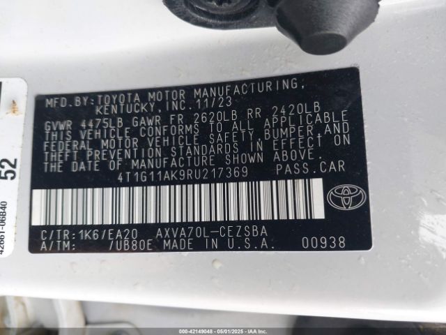 4T1G11AK9RU217369 Toyota CAMRY SE