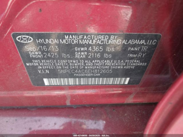5NPEC4AC6EH812605 Hyundai SONATA SE
