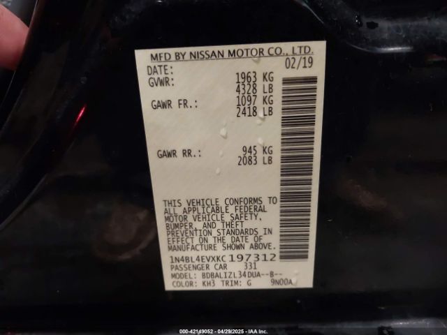 1N4BL4EVXKC197312 Nissan Altima 2.5 Sl