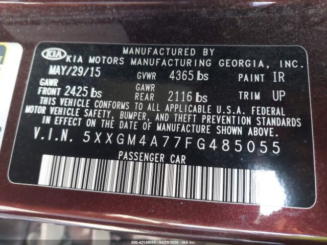 5XXGM4A77FG485055 KIA Optima Lx