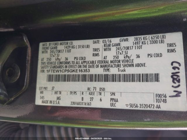 2016 FORD F-150 1FTEW1CP5GKE16353 Photo 8