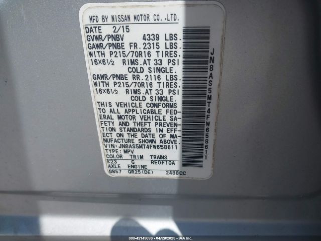 JN8AS5MT4FW658611 Nissan Rogue Select S